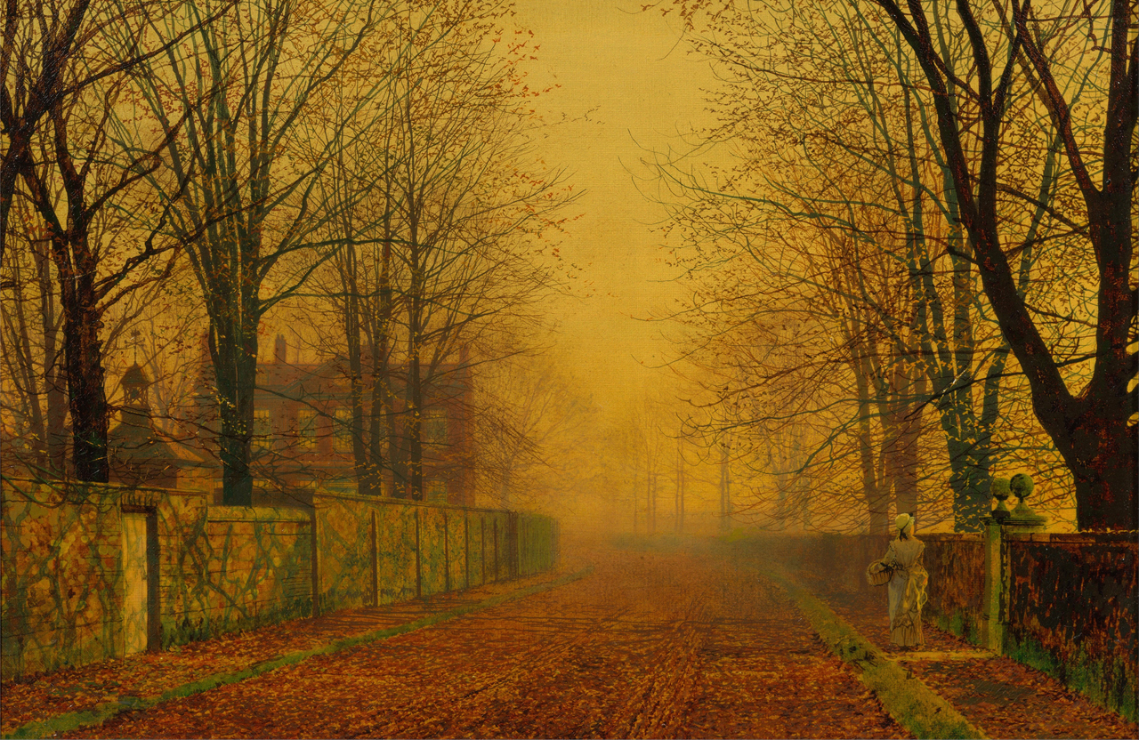 John Atkinson Grimshaw, Evening Glow, 1884, Oil on canvas, 286 mm (11.26 in). Width: 432 mm (17.01 in)